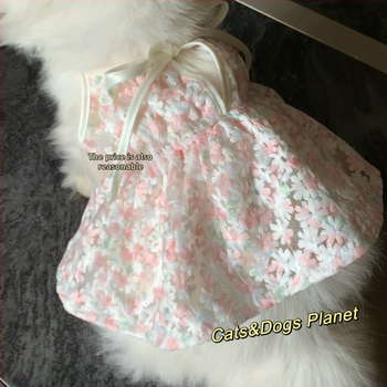 Haljina u stilu princeze za mačke i pse s mrežastom izšivom, haljina na naramenice, protiv ispada dlaka, slatki zlatno-gradijent Panda uzorak