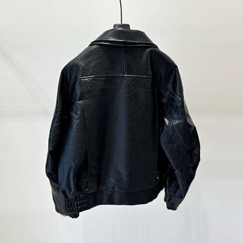 Muška PU kožna jakna, jesen-zima 2025, retro ovratnik, američki stil, nišni casual, motociklistički stil