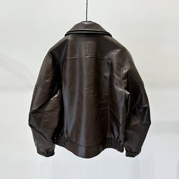 Muška PU kožna jakna, jesen-zima 2025, retro ovratnik, američki stil, nišni casual, motociklistički stil