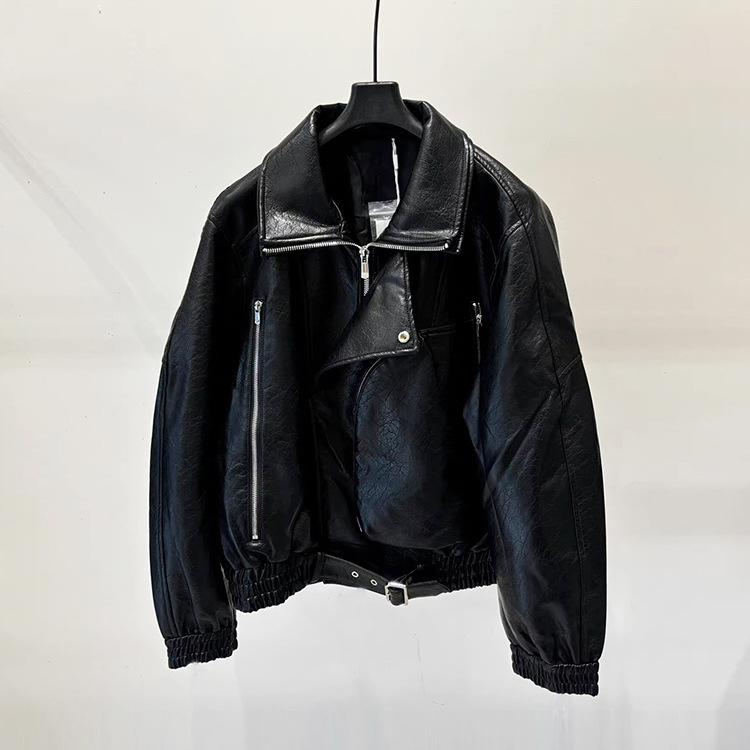 Muška PU kožna jakna, jesen-zima 2025, retro ovratnik, američki stil, nišni casual, motociklistički stil