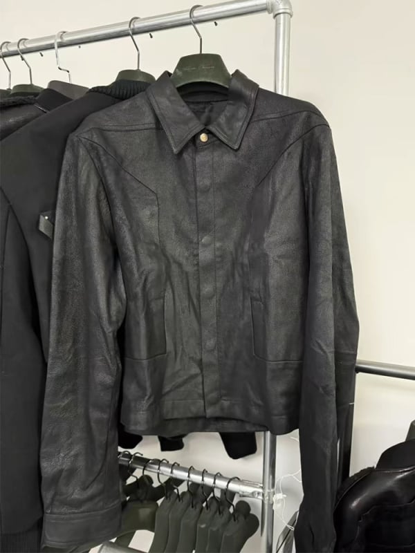 PU kožna kratka jakna s polo ovratnikom, retro stil, široka silueta, jednostruko kopčanje