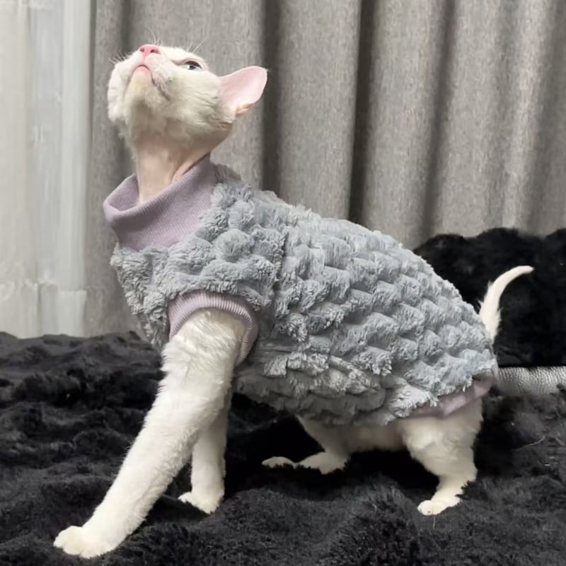 Odeća za bezdlaku Devon Rex mačku, topla, debela, mekana u Shu velvet materijalu, dugim rukavima, unisex