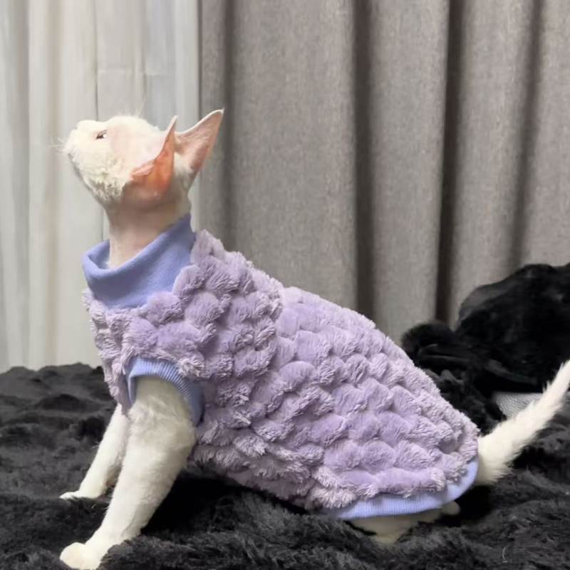 Odeća za bezdlaku Devon Rex mačku, topla, debela, mekana u Shu velvet materijalu, dugim rukavima, unisex