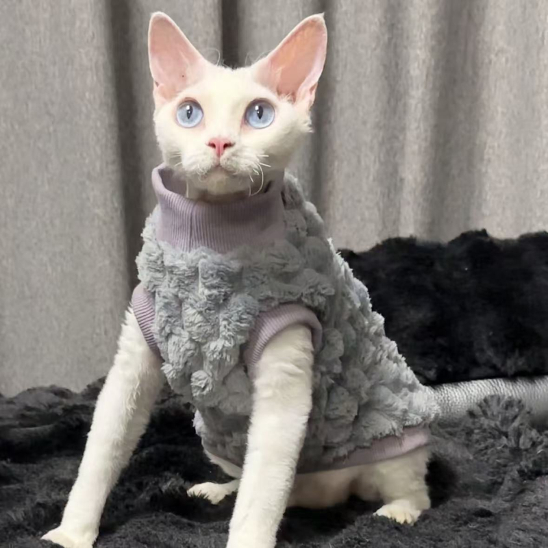 Odeća za bezdlaku Devon Rex mačku, topla, debela, mekana u Shu velvet materijalu, dugim rukavima, unisex