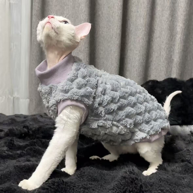 Odeća za bezdlaku Devon Rex mačku, topla, debela, mekana u Shu velvet materijalu, dugim rukavima, unisex