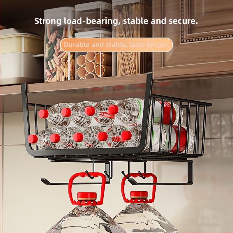 Držač kuhinjske papirne role bez bušenja za ormarić — drži papir, foliju i vrećice; izrađen od karbonskog čelika; skandinavski stil.