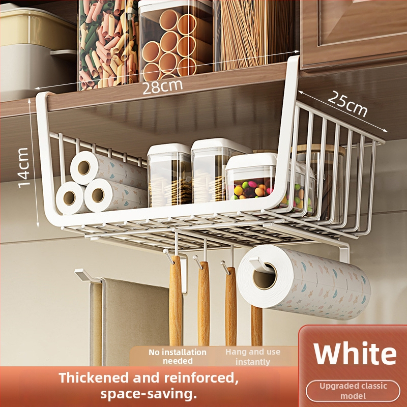 Držač kuhinjske papirne role bez bušenja za ormarić — drži papir, foliju i vrećice; izrađen od karbonskog čelika; skandinavski stil.