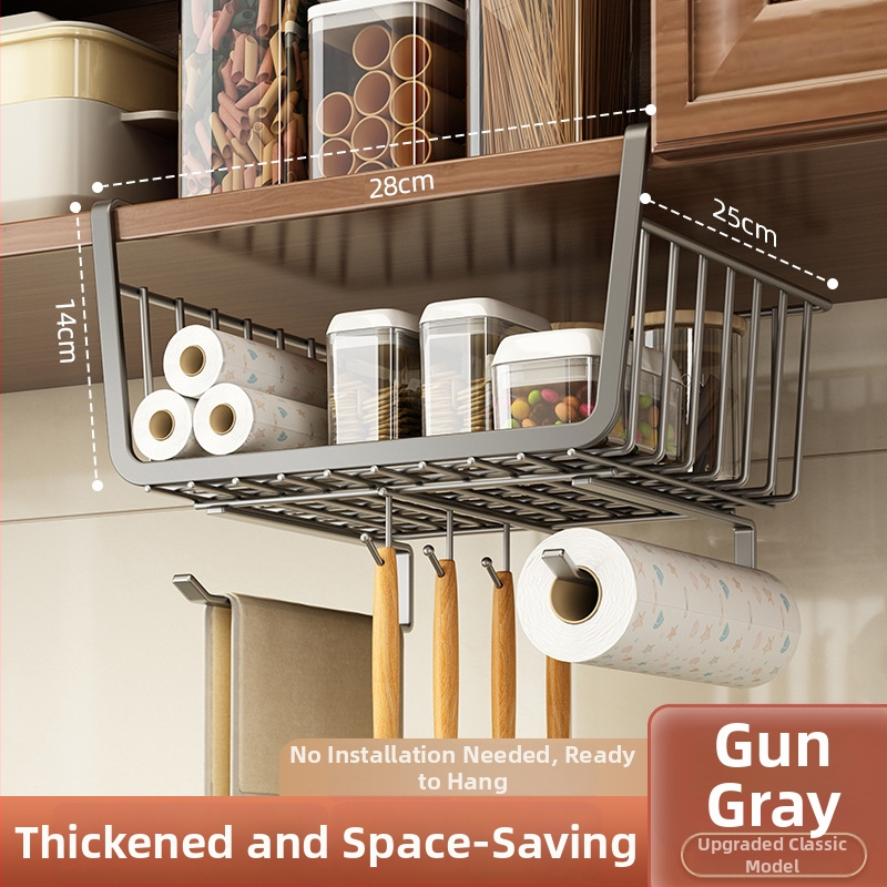 Držač kuhinjske papirne role bez bušenja za ormarić — drži papir, foliju i vrećice; izrađen od karbonskog čelika; skandinavski stil.