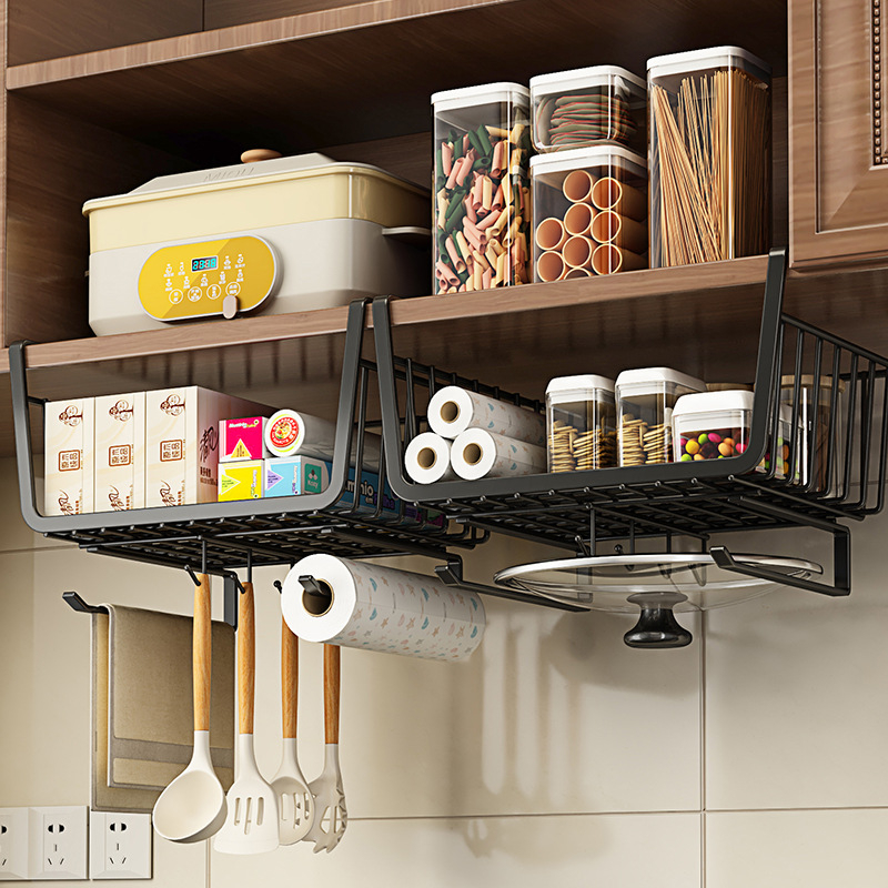 Držač kuhinjske papirne role bez bušenja za ormarić — drži papir, foliju i vrećice; izrađen od karbonskog čelika; skandinavski stil.