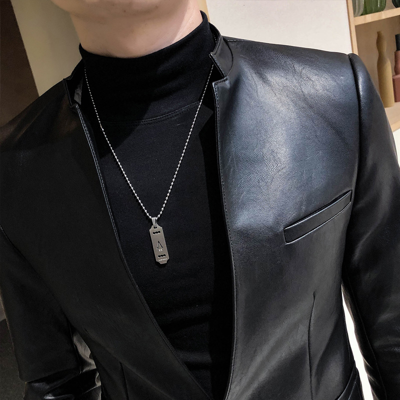 Muška PU kožna jakna - korejski stil, stojeći ovratnik, zip, uski kroj, za proljeće i jesen