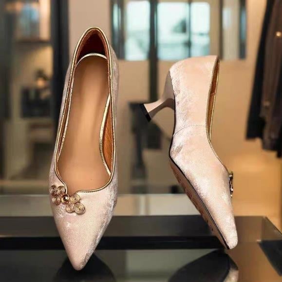 Ženske plosne cipele s gornjim dijelom od elastičnog materijala, niski mačji potpetica, bez vrha prstiju, gumeni potplat, PU ulošak