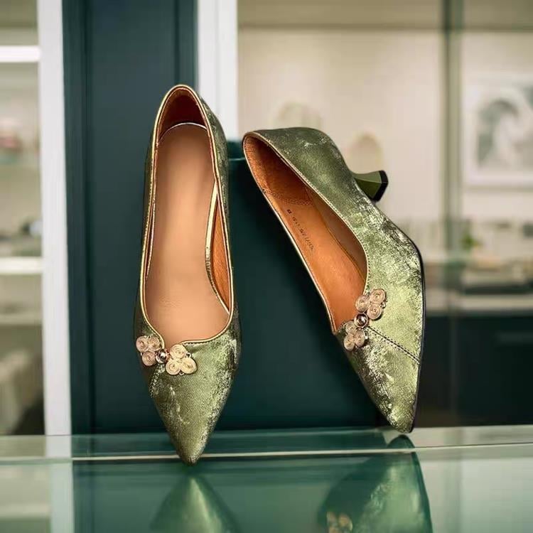 Ženske plosne cipele s gornjim dijelom od elastičnog materijala, niski mačji potpetica, bez vrha prstiju, gumeni potplat, PU ulošak