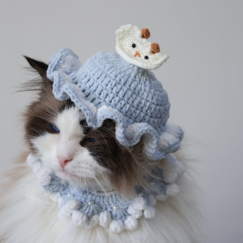 Šapka za kućne ljubimce (mačke i psi), ručno heklana kapa, cosplay rekvizita, vunena, uzorak u boji, za četiri sezone