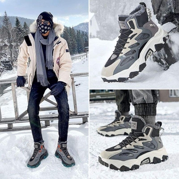 Снежни ботуши за мъже, горна част от микрофибърна кожа, гумена подметка, дебело ходило, корейска версия, зимна готовност, едноцветни