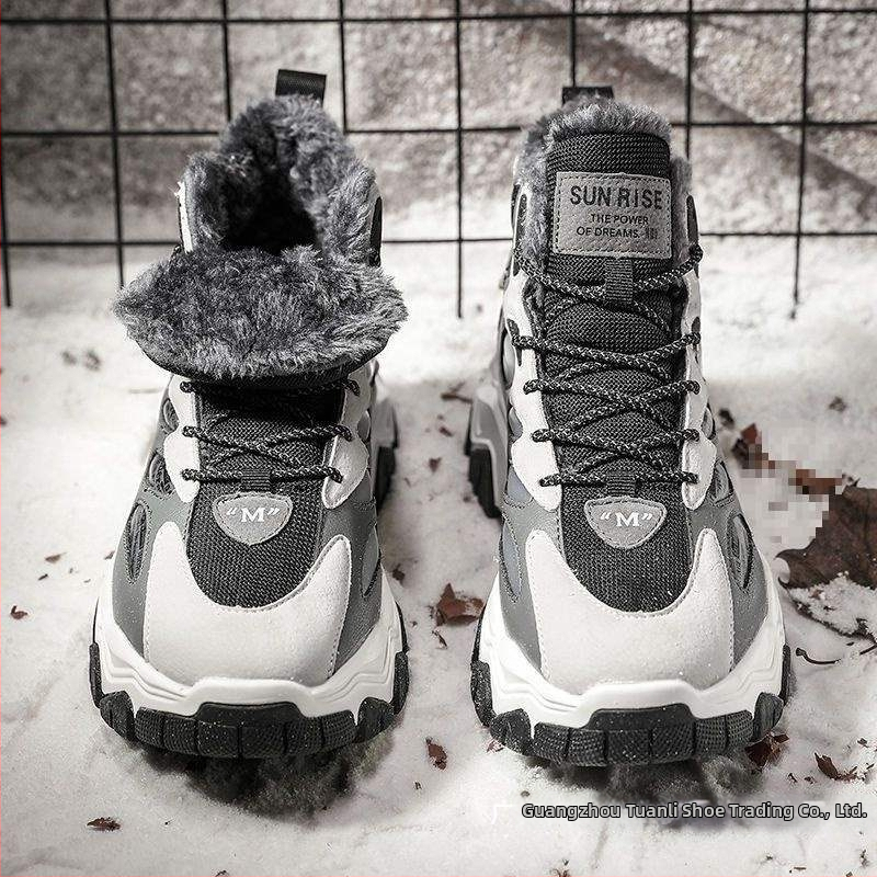 Снежни ботуши за мъже, горна част от микрофибърна кожа, гумена подметка, дебело ходило, корейска версия, зимна готовност, едноцветни