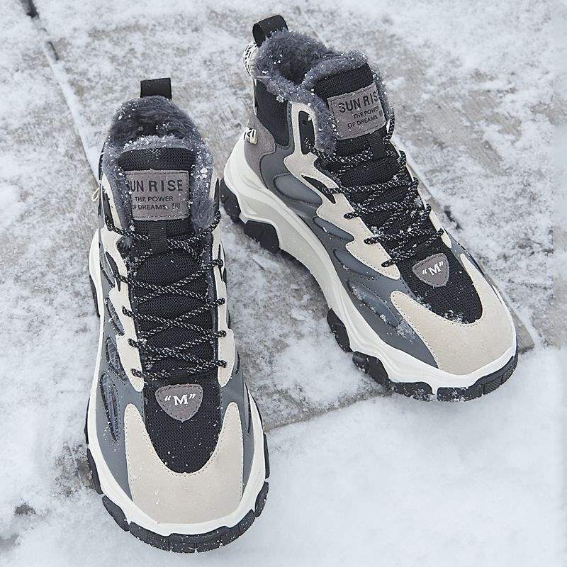 Снежни ботуши за мъже, горна част от микрофибърна кожа, гумена подметка, дебело ходило, корейска версия, зимна готовност, едноцветни
