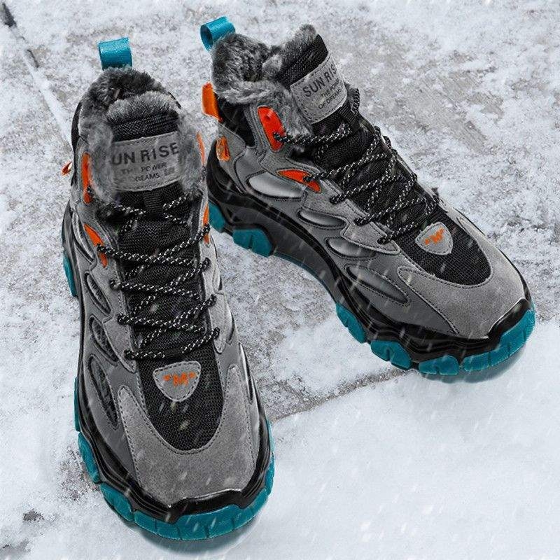 Снежни ботуши за мъже, горна част от микрофибърна кожа, гумена подметка, дебело ходило, корейска версия, зимна готовност, едноцветни