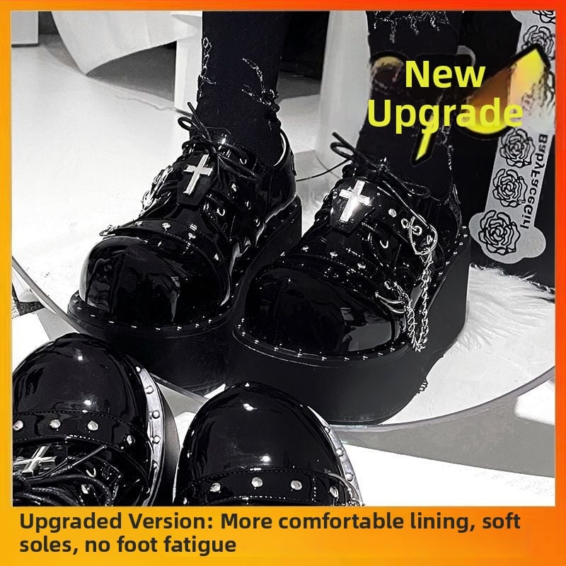 Pantofi Mary Jane pentru femei cu platformă, talpă groasă, vârf rotund, toc 3–5 cm, japonez, Y2K goth-punk