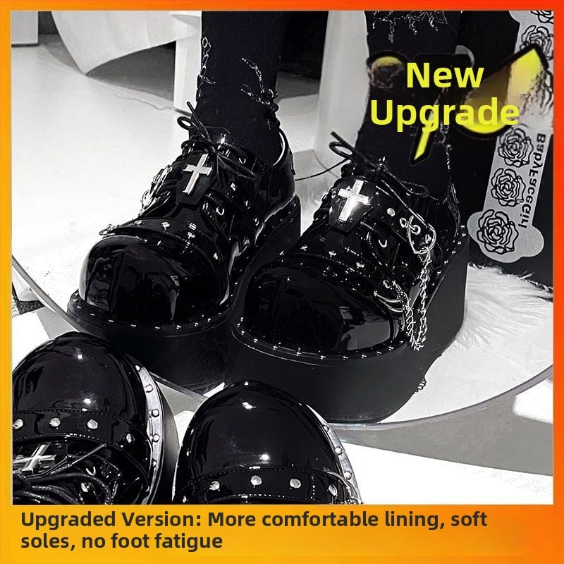 Pantofi Mary Jane pentru femei cu platformă, talpă groasă, vârf rotund, toc 3–5 cm, japonez, Y2K goth-punk