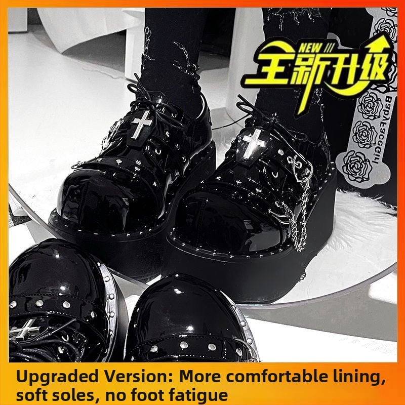 Pantofi Mary Jane pentru femei cu platformă, talpă groasă, vârf rotund, toc 3–5 cm, japonez, Y2K goth-punk