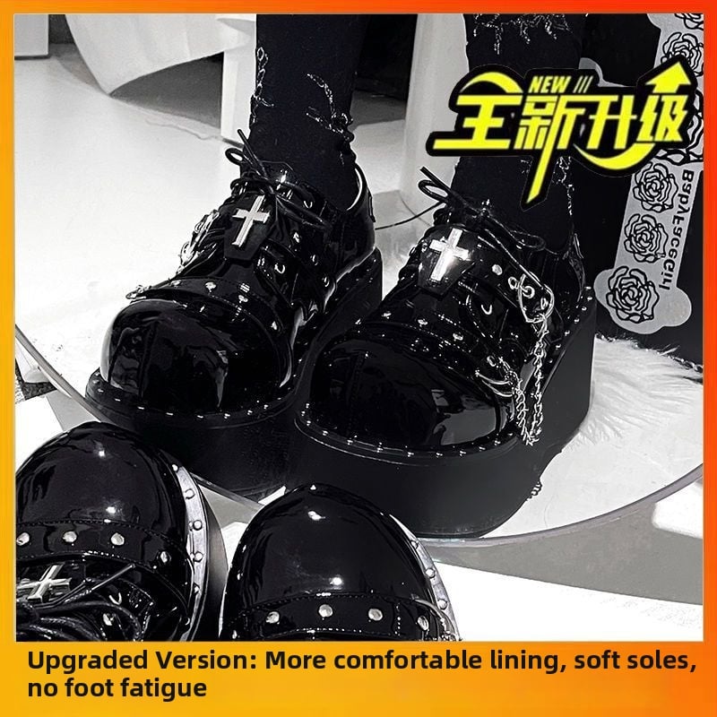 Pantofi Mary Jane pentru femei cu platformă, talpă groasă, vârf rotund, toc 3–5 cm, japonez, Y2K goth-punk