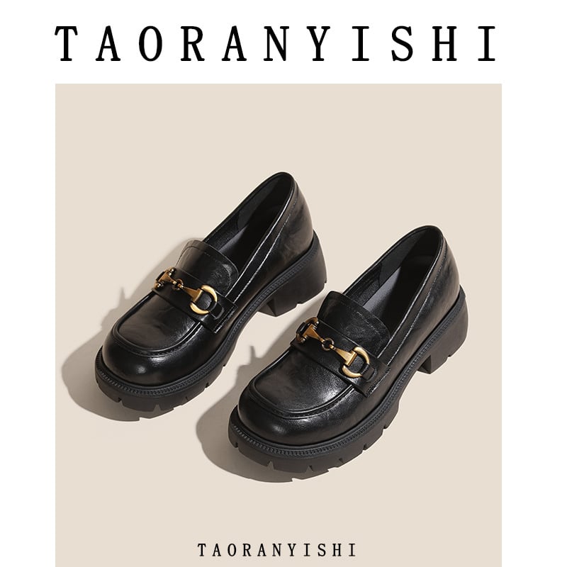 Loafers damă, talpă groasă, stil britanic, vamp Microfibra, vârf rotund, 6–8 cm toc, căptușeală din blană de iepure, ridicare internă a înălțimii