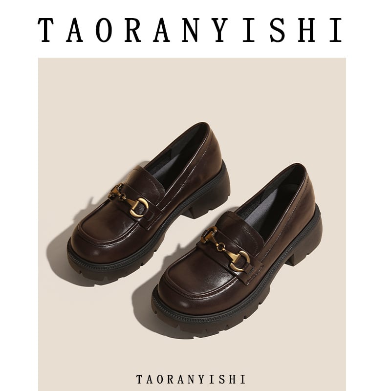 Loafers damă, talpă groasă, stil britanic, vamp Microfibra, vârf rotund, 6–8 cm toc, căptușeală din blană de iepure, ridicare internă a înălțimii