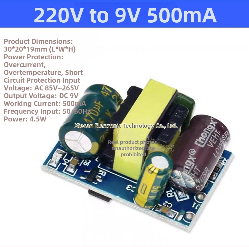 Napájací modul 220V AC vstup, 9V DC výstup 0,5A, izolovaný buck konvertor, ochrana proti preťaženiu (Priemyselný)