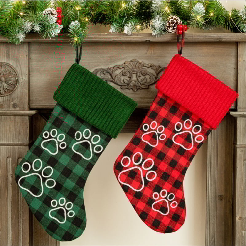 Домашни любимци Коледни чорапи — Каре модел, DIY декор с печат на лапа (Материал: плат; Марка: Xingwang Craft Factory; Празник: Коледа)