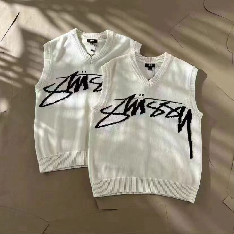 Uniszex kötött mellény személyre szabott betűlogóval, koreai stílusú, laza szabás, ujj nélküli, V-nyakú, jacquard egyszínű