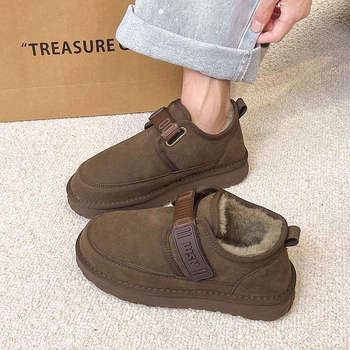 Мъжки домашни обувки за зима: антихлъзгаща подметка, топли и износоустойчиви; еластична горна част и PVC подметка, минималистичен стил с плосък ток, едноцветни