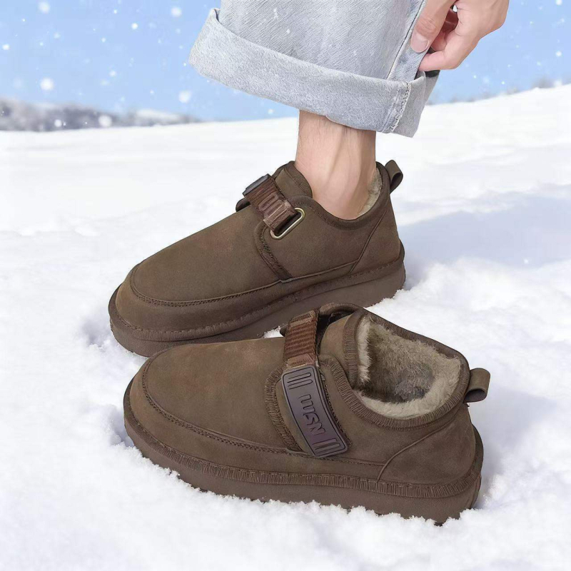 Мъжки домашни обувки за зима: антихлъзгаща подметка, топли и износоустойчиви; еластична горна част и PVC подметка, минималистичен стил с плосък ток, едноцветни