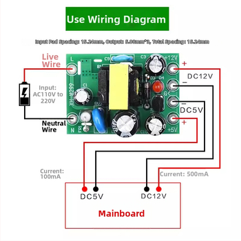AC-DC prepínací napájací modul M299, vstup 110-220V, dvojitý výstup 12V a 5V, izolované napájanie.