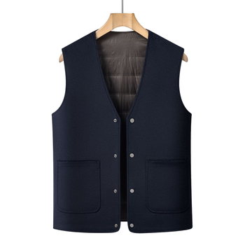 Férfi gyapjú ujjatlan mellény, téli vastag kivitel, gallér nélküli, egy soros zárás