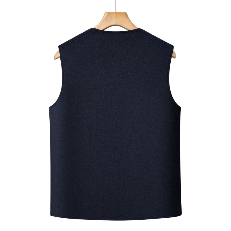 Férfi gyapjú ujjatlan mellény, téli vastag kivitel, gallér nélküli, egy soros zárás