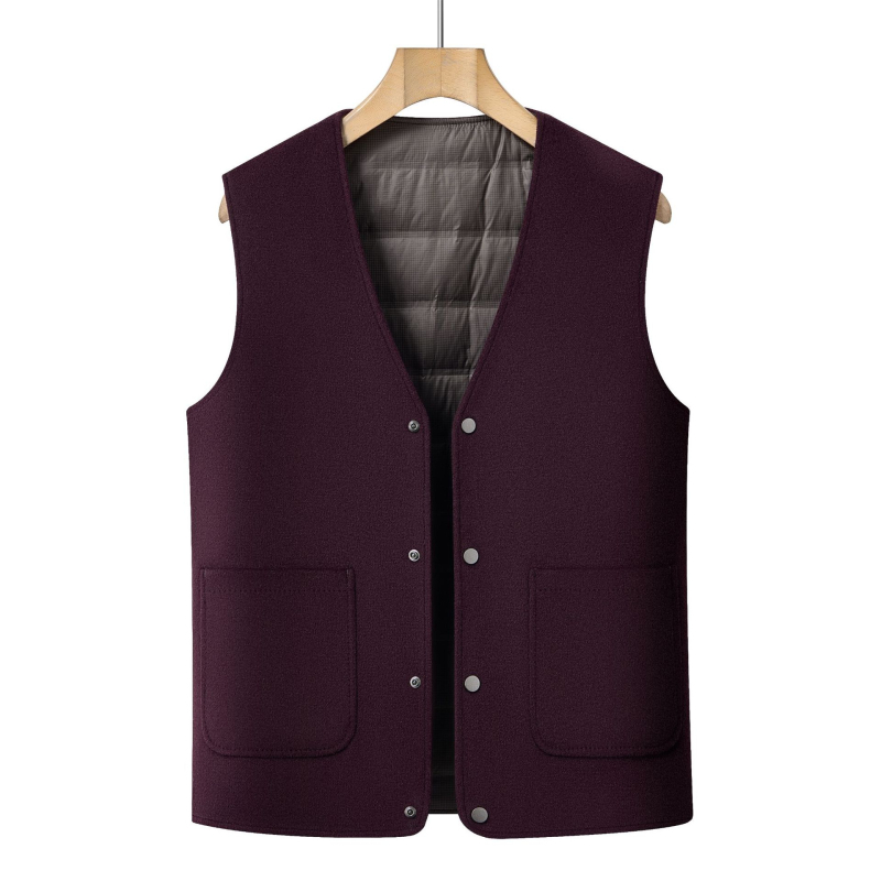 Férfi gyapjú ujjatlan mellény, téli vastag kivitel, gallér nélküli, egy soros zárás