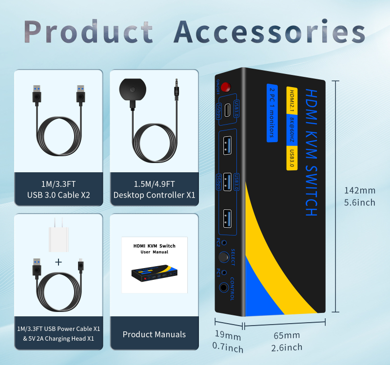 KM-H201B KVM USB prekidač HDMI/DP, 2 hostova, dvostruki monitor, 3840x2160@60Hz
