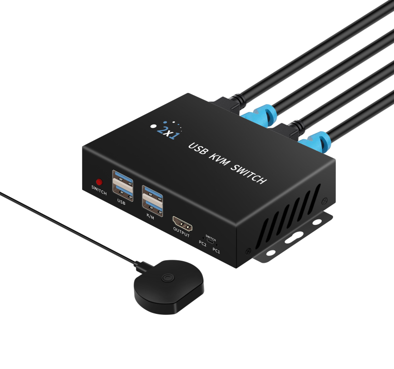 KM-H201B KVM USB prekidač HDMI/DP, 2 hostova, dvostruki monitor, 3840x2160@60Hz