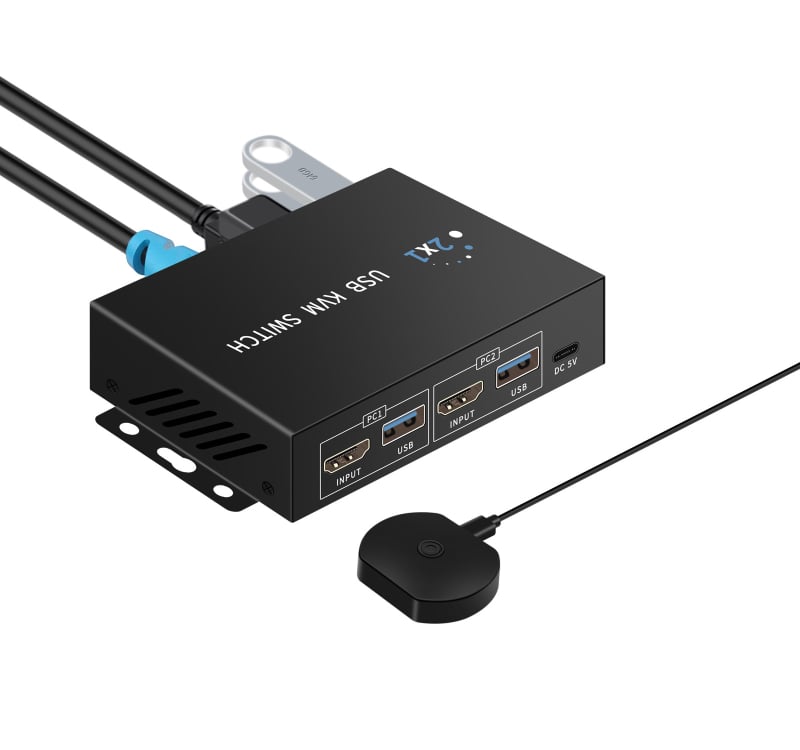 KM-H201B KVM USB prekidač HDMI/DP, 2 hostova, dvostruki monitor, 3840x2160@60Hz