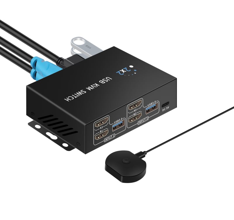 KM-H201B KVM USB prekidač HDMI/DP, 2 hostova, dvostruki monitor, 3840x2160@60Hz