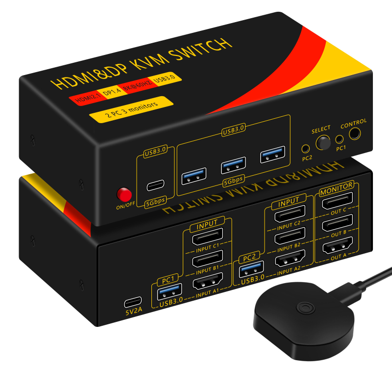 KM-H201B KVM USB prekidač HDMI/DP, 2 hostova, dvostruki monitor, 3840x2160@60Hz