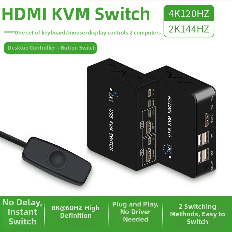 KM-H201B KVM USB prekidač HDMI/DP, 2 hostova, dvostruki monitor, 3840x2160@60Hz