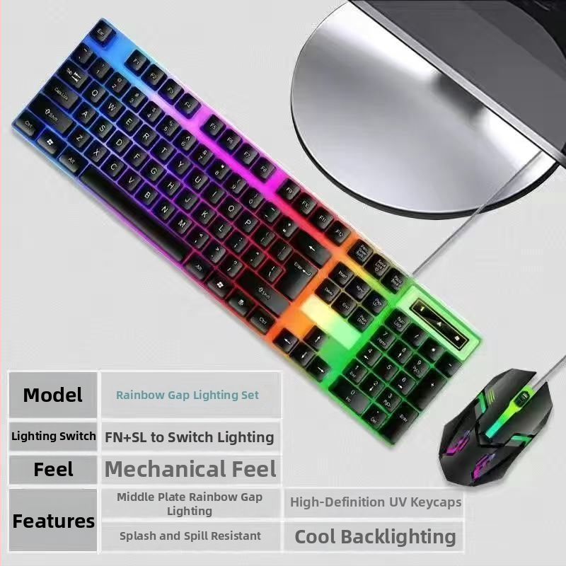 Káblový set klávesnice a myši s USB rozhraním, optický 1200 DPI, podsvietenie, vhodné pre desktop aj notebook