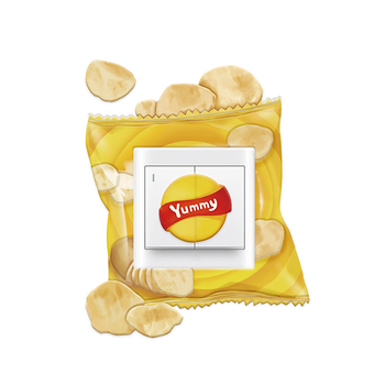 Θήκη δέρματος για διακόπτη Gourmet σειρά — Μοντέρνο μινιμαλιστικό στυλ, Προσαρμόσιμο, Sticker διακόπτη Potato-Chip, για σαλόνι/υπνοδωμάτιο/εστιατόριο