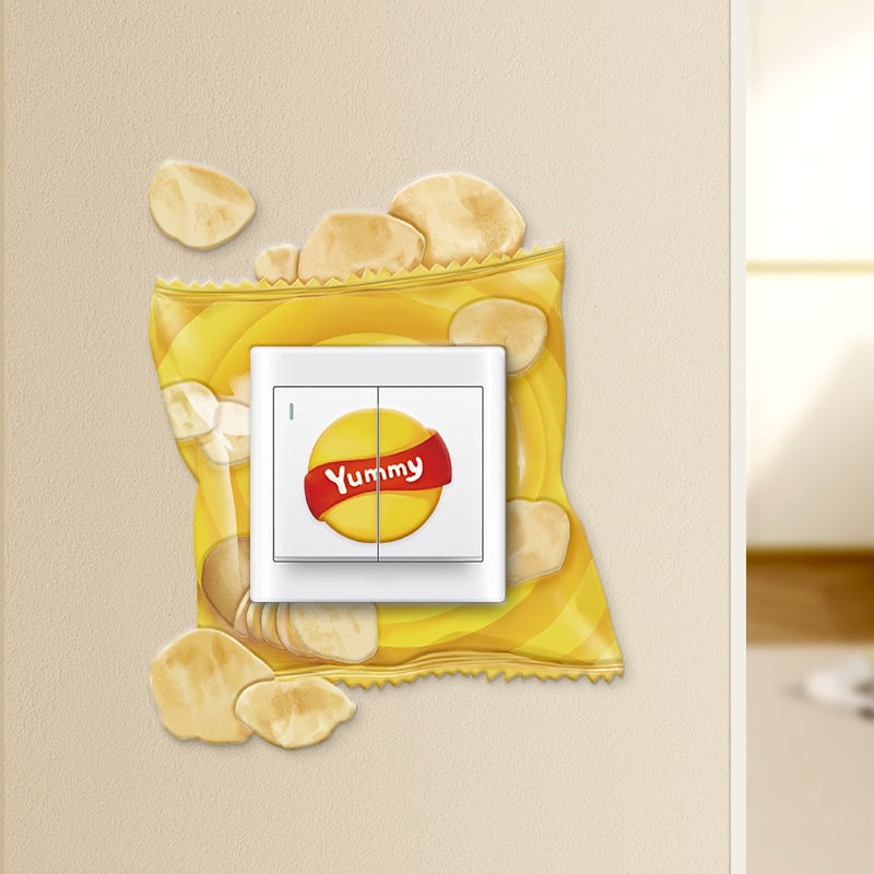 Θήκη δέρματος για διακόπτη Gourmet σειρά — Μοντέρνο μινιμαλιστικό στυλ, Προσαρμόσιμο, Sticker διακόπτη Potato-Chip, για σαλόνι/υπνοδωμάτιο/εστιατόριο