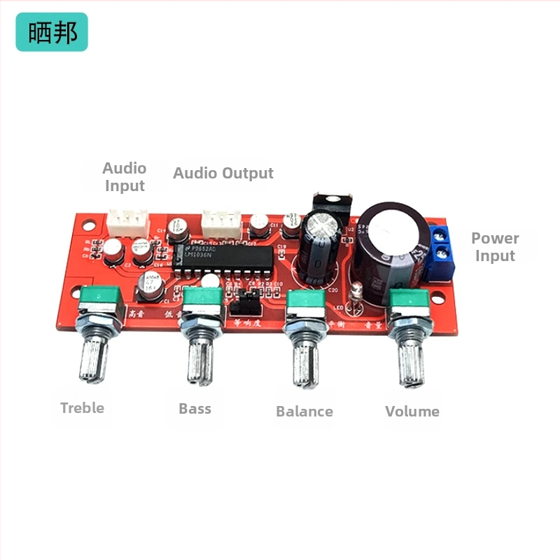 Sunbang LM1036 Tónový riadiaci panel modul predzosilňovač, nastavenie basu a výšky tónov, napájanie DC12-24V alebo AC9-16V