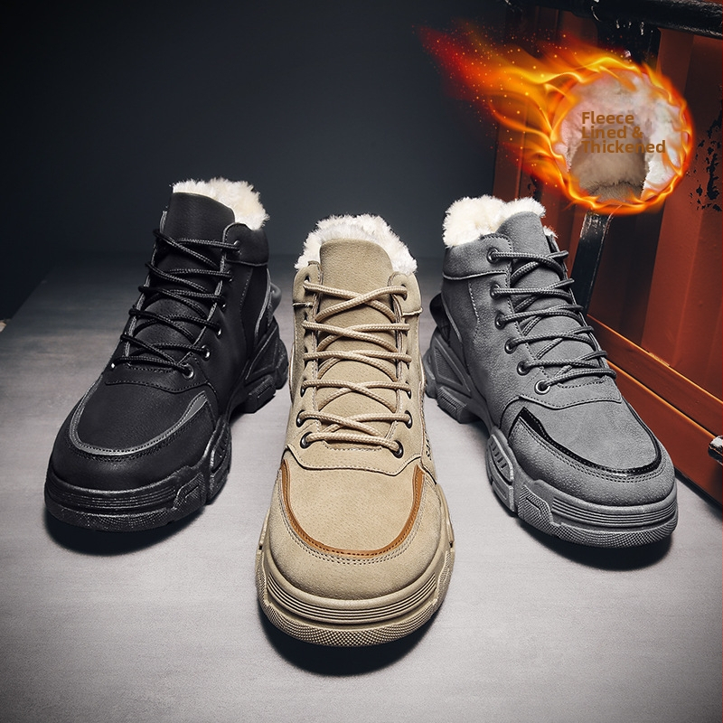 Мъжки зимни ботуши средно високи, водоустойчими, с подплата от флис, PU горна част, PVC подметка, удебелена изолация