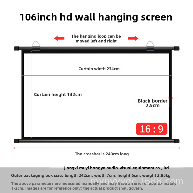Fali vetítővászon - hordozható, telepítés nélkül, fémből készült