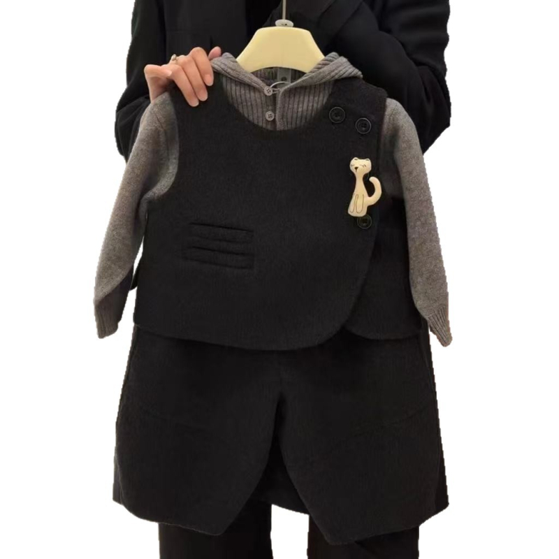 Dječji dvodijelni pamukasti komplet, korejskog stila, unisex, jesen-zima, dugi rukav, pamuk 81–90%