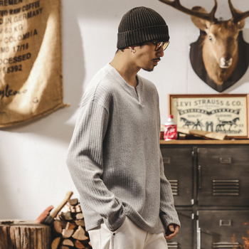 Američki retro stil, 330 g teški jacquard pleteni džemper s dugim rukavima za muškarce